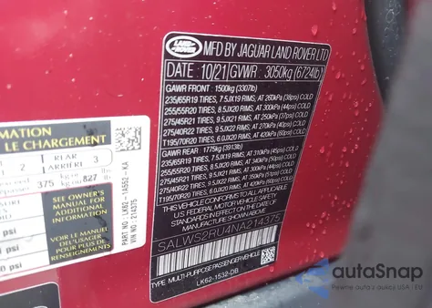 2022 Land Rover Range Rover Sport Hst Mhev z USA, uszkodzony, nr VIN SALWS2RU4NA214375